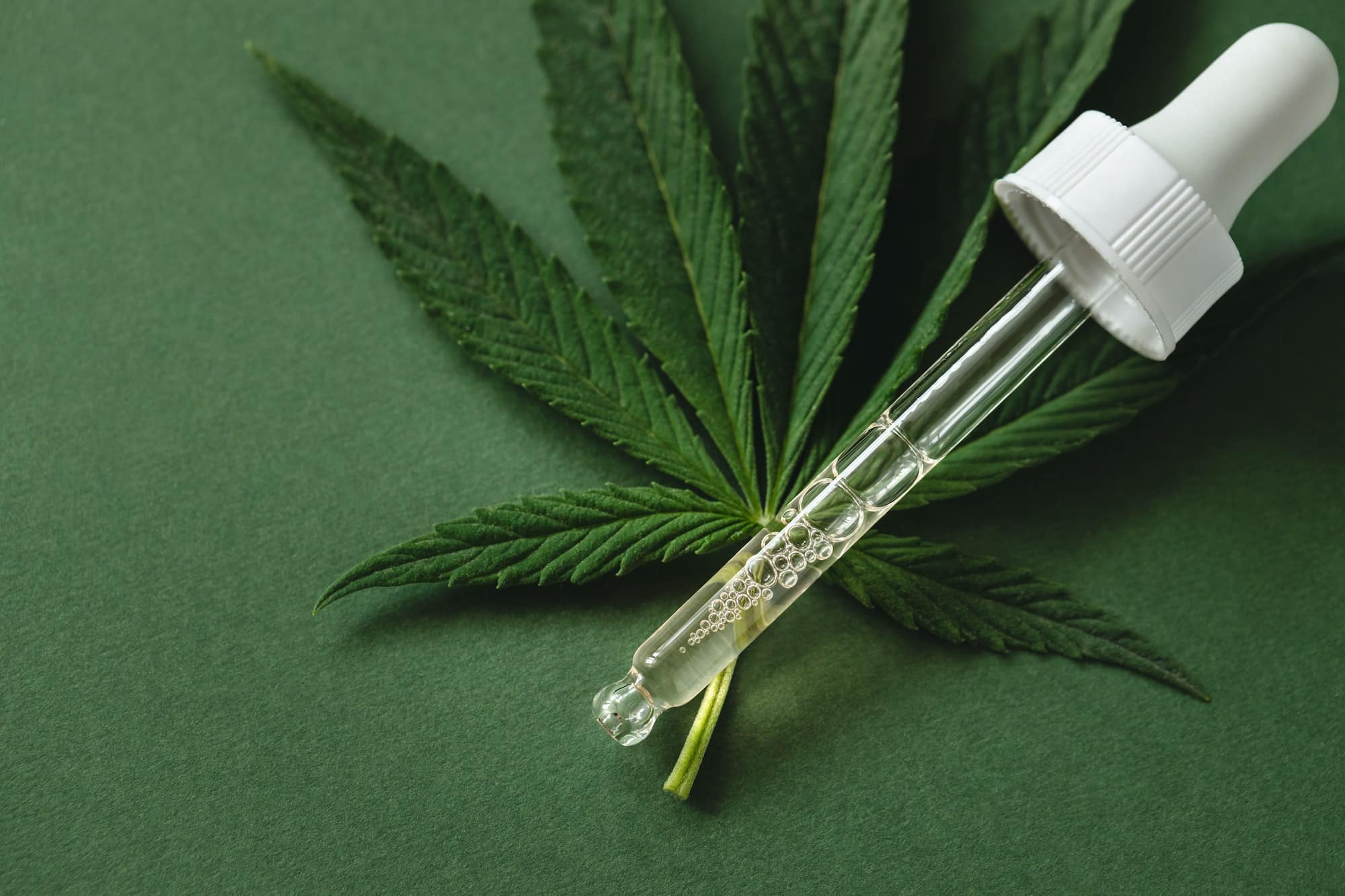 Pipette with Cannabis Extract and Leaf of Cannabis.